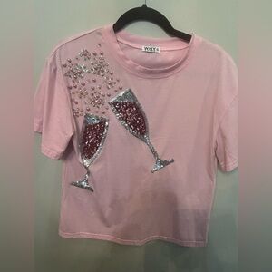 WHY Pink Sequin Embellished Short Sleeve Tee